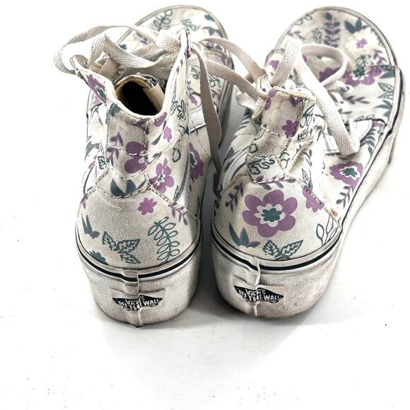 Vans Sk8 Hi Canvas Shoe 7.5 Womens Floral Flower White Sneakers High Top - Picture 3 of 8
